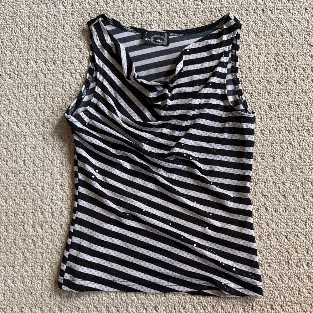 Vintage cowl neck striped sleeveless top with shimmer